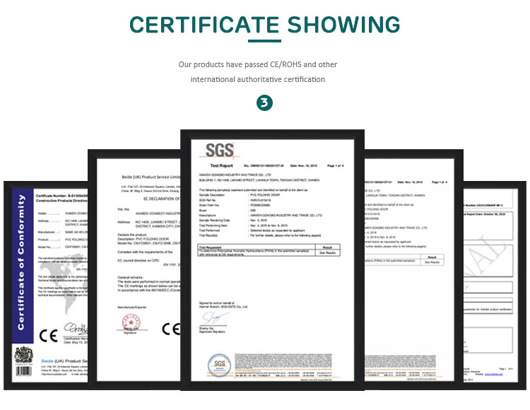pvc folding door certificate